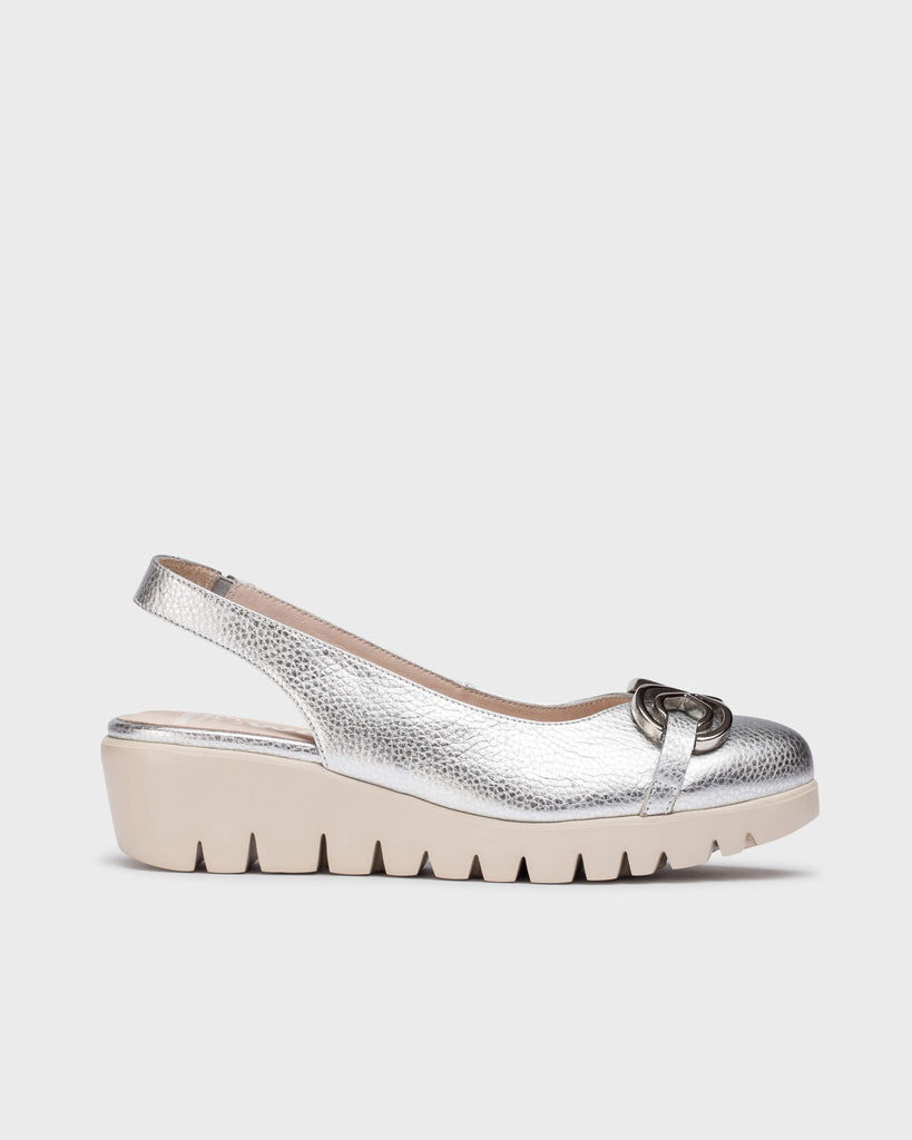 Wonders Metallic Silver Wedge Sling Back|C33331SIL