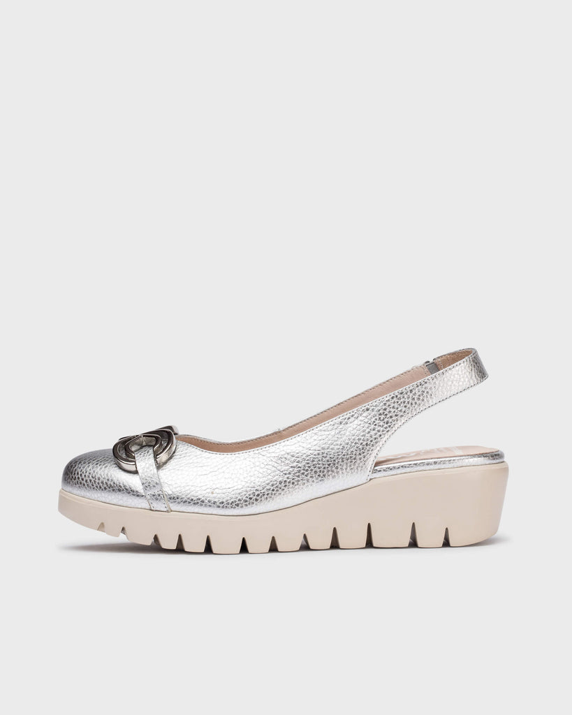 Wonders Metallic Silver Wedge Sling Back|C33331SIL